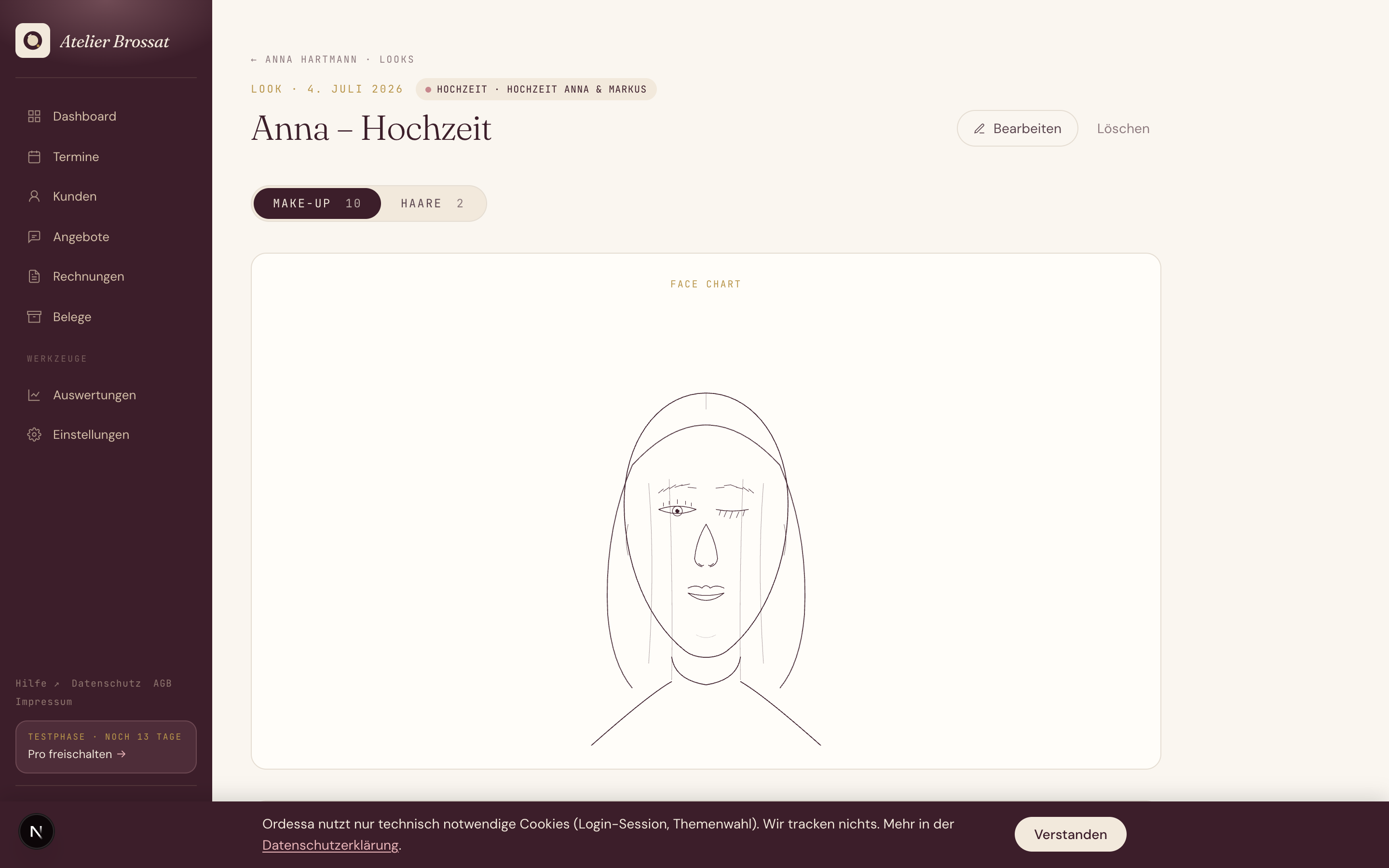 Face-Chart in der Look-Akte